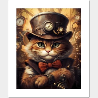 Stylish Steampunk Cat Posters and Art